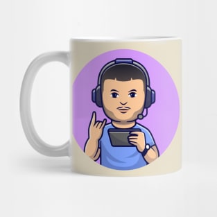 Cute Man Gamer Playing Game With Headphone Cartoon Mug